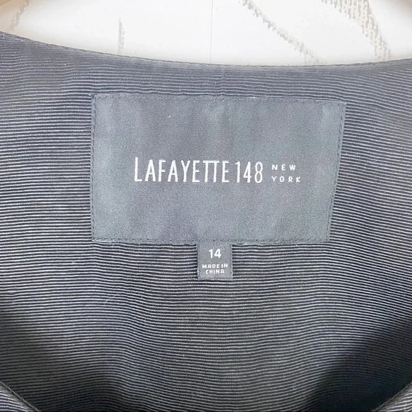 LAFAYETTE 148 NEW YORK Black Textured Tweed Grid Fringe Blazer Jacket 14 office - Picture 12 of 16